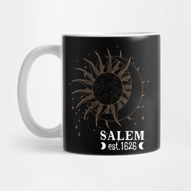 Salem Est 1626 with Celestial Sun and Moon design by Apathecary